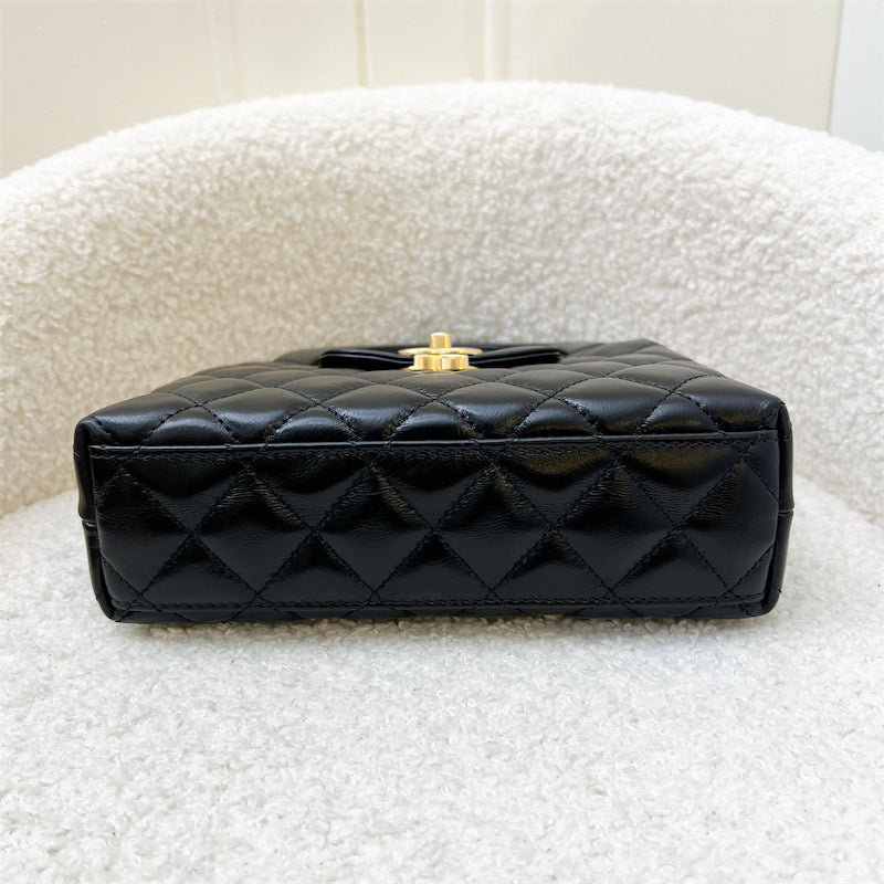 Chanel 23K Mini / Small Kelly Bag in Black Calfskin and AGHW