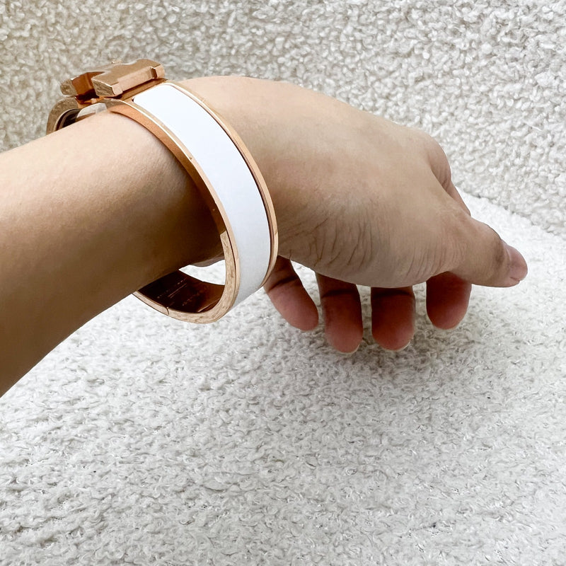 [Brand New - Oct 2025] Hermes Clic H Bracelet in Blanc White Enamel and RGHW