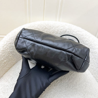 Chanel 22 Mini Hobo Handbag in Black Shiny Calfskin and AGHW