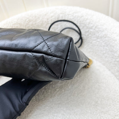 Chanel 22 Mini Hobo Handbag in Black Shiny Calfskin and AGHW