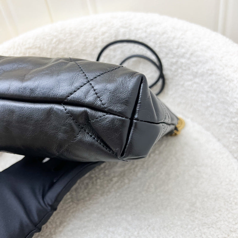 Chanel 22 Mini Hobo Handbag in Black Shiny Calfskin and AGHW
