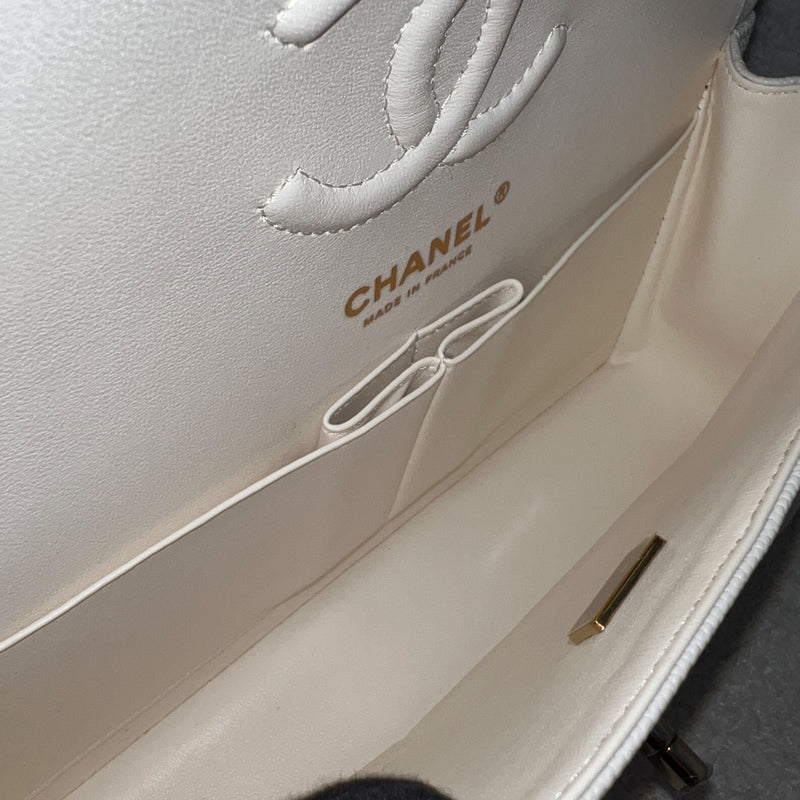 Chanel Small Classic Flap CF in White Caviar and LGHW