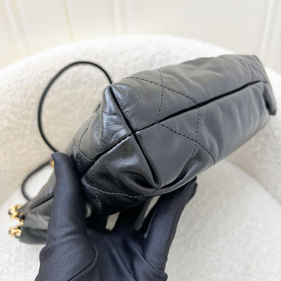 Chanel 22 Mini Hobo Handbag in Black Shiny Calfskin and AGHW