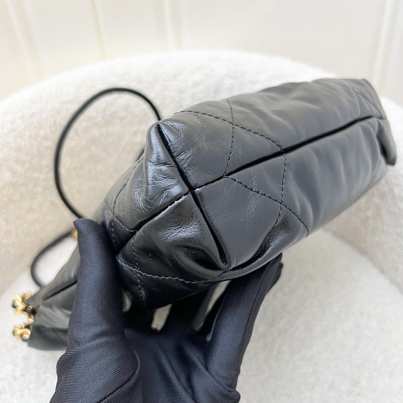 Chanel 22 Mini Hobo Handbag in Black Shiny Calfskin and AGHW