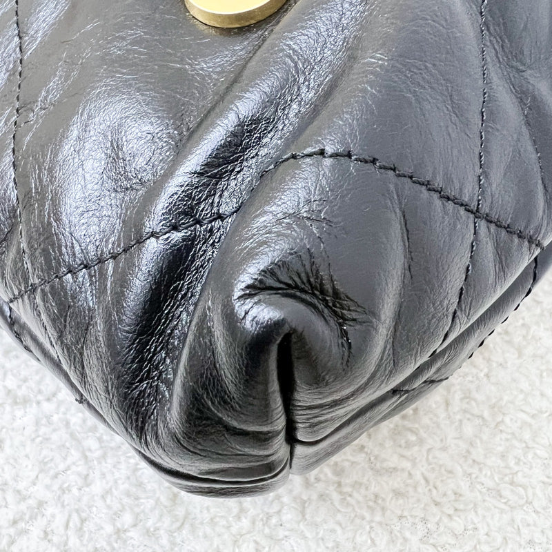 Chanel 22 Mini Hobo Handbag in Black Shiny Calfskin and AGHW
