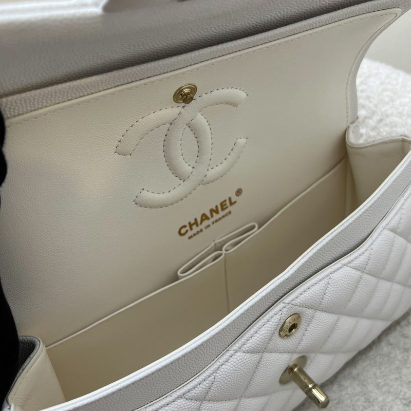 Chanel Small Classic Flap CF in White Caviar and LGHW