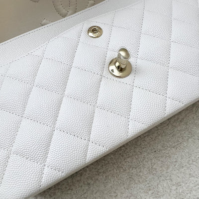 Chanel Small Classic Flap CF in White Caviar and LGHW