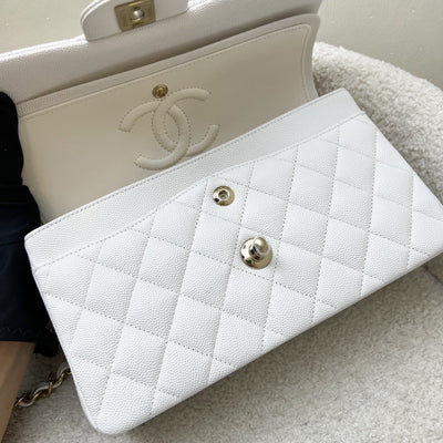 Chanel Small Classic Flap CF in White Caviar and LGHW