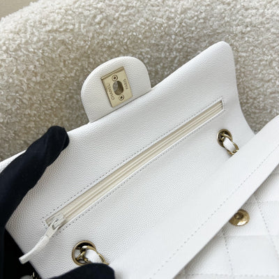 Chanel Small Classic Flap CF in White Caviar and LGHW