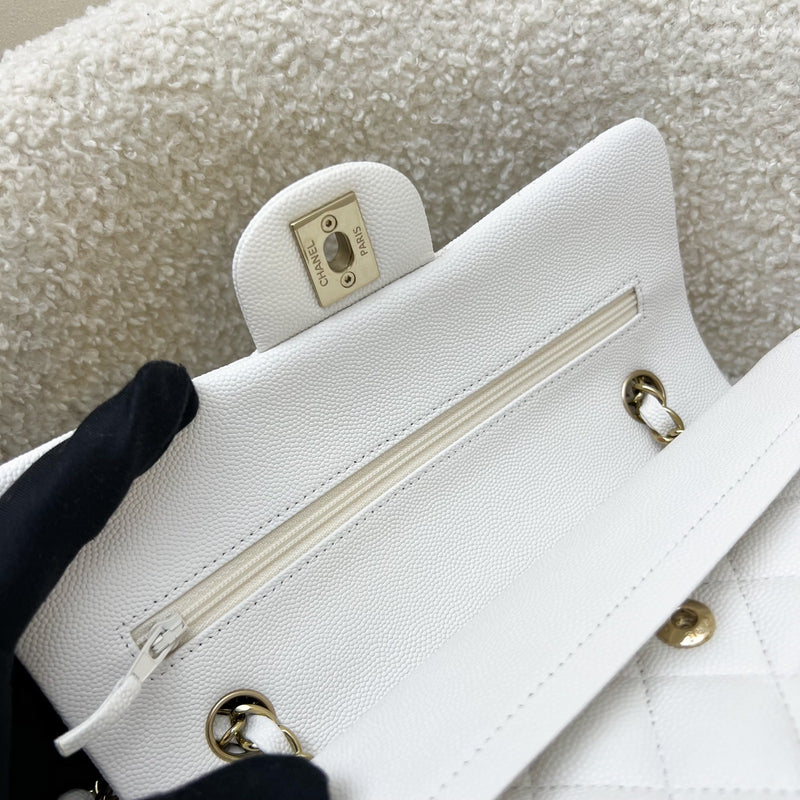 Chanel Small Classic Flap CF in White Caviar and LGHW