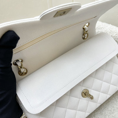 Chanel Small Classic Flap CF in White Caviar and LGHW