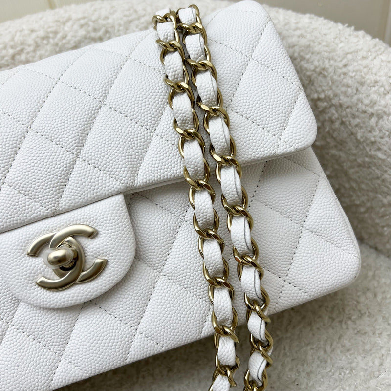 Chanel Small Classic Flap CF in White Caviar and LGHW