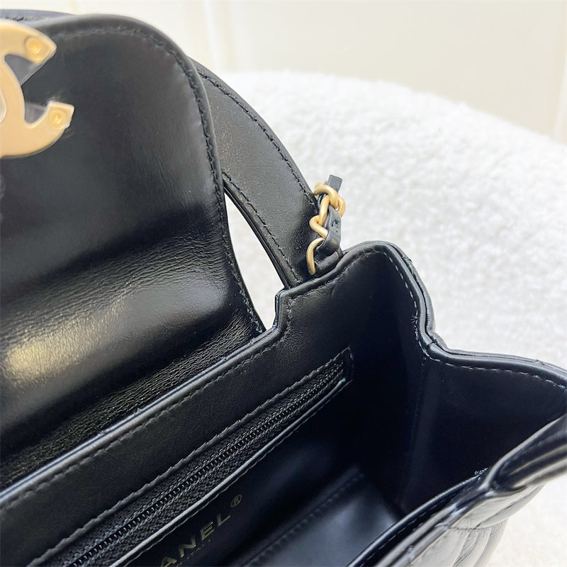 Chanel 23K Mini / Small Kelly Bag in Black Calfskin and AGHW