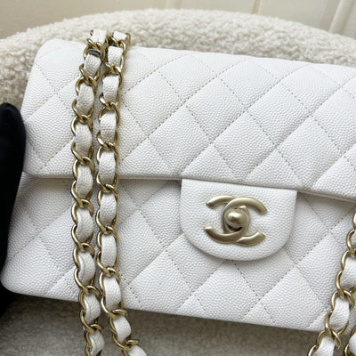 Chanel Small Classic Flap CF in White Caviar and LGHW