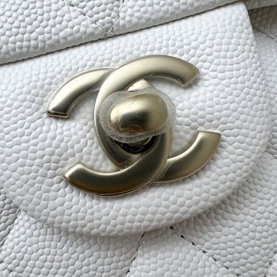 Chanel Small Classic Flap CF in White Caviar and LGHW