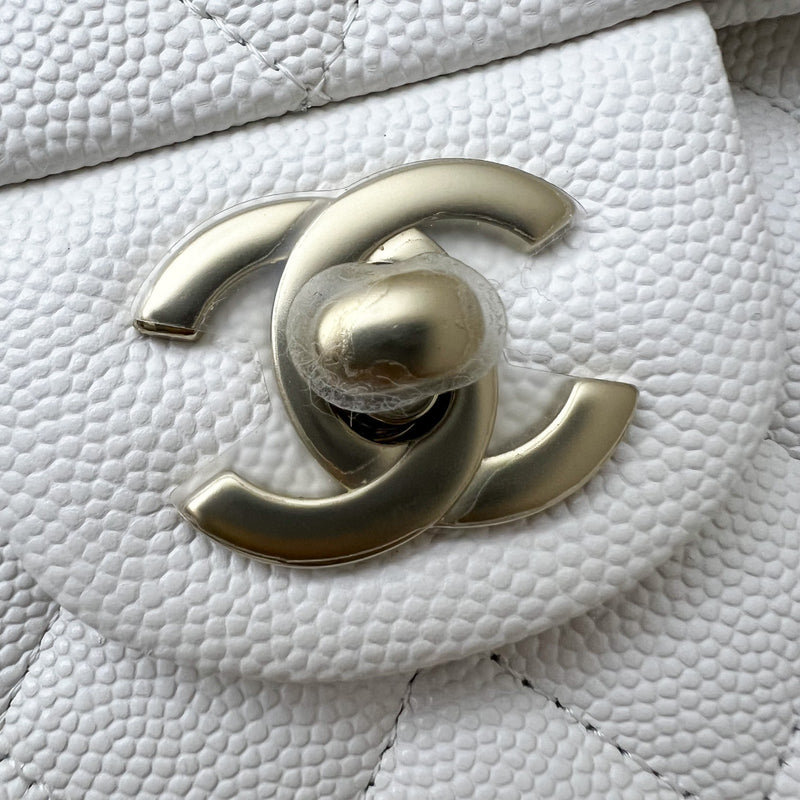 Chanel Small Classic Flap CF in White Caviar and LGHW