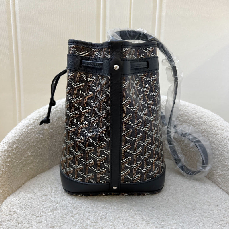 Goyard Petit Flot PM Bucket Bag in Black Goyardine Canvas