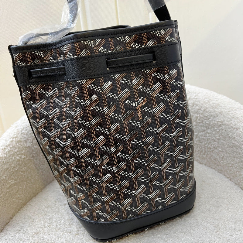 Goyard Petit Flot PM Bucket Bag in Black Goyardine Canvas