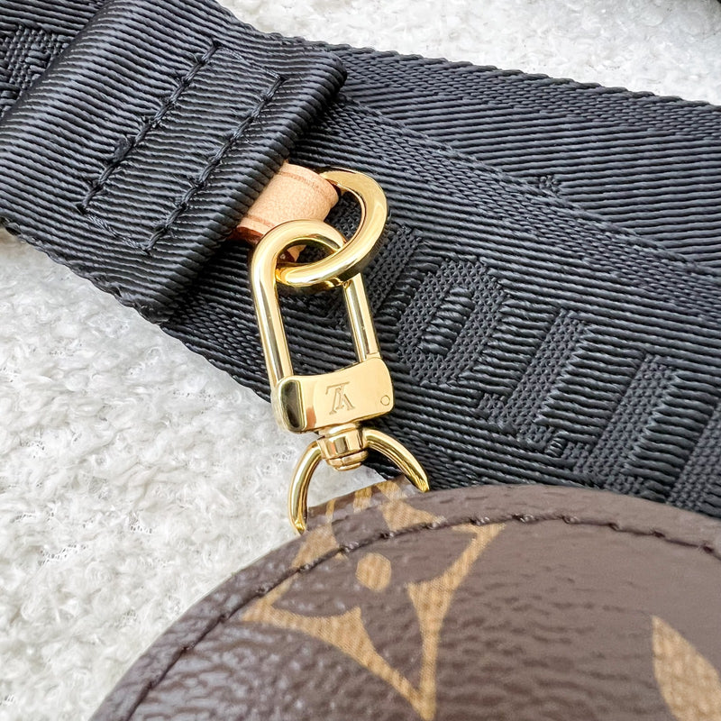 LV Bandouliere Strap in Black with Monogram Round Coin Pouch and GHW