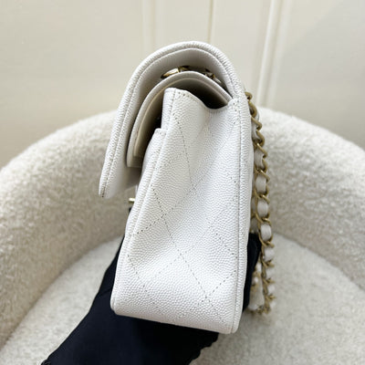Chanel Small Classic Flap CF in White Caviar and LGHW