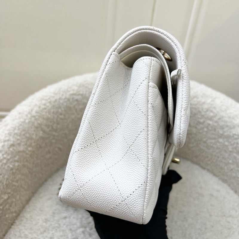 Chanel Small Classic Flap CF in White Caviar and LGHW