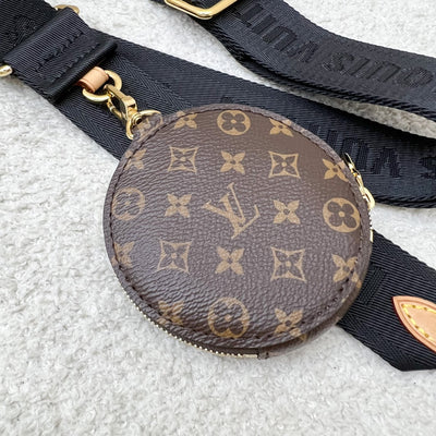LV Bandouliere Strap in Black with Monogram Round Coin Pouch and GHW