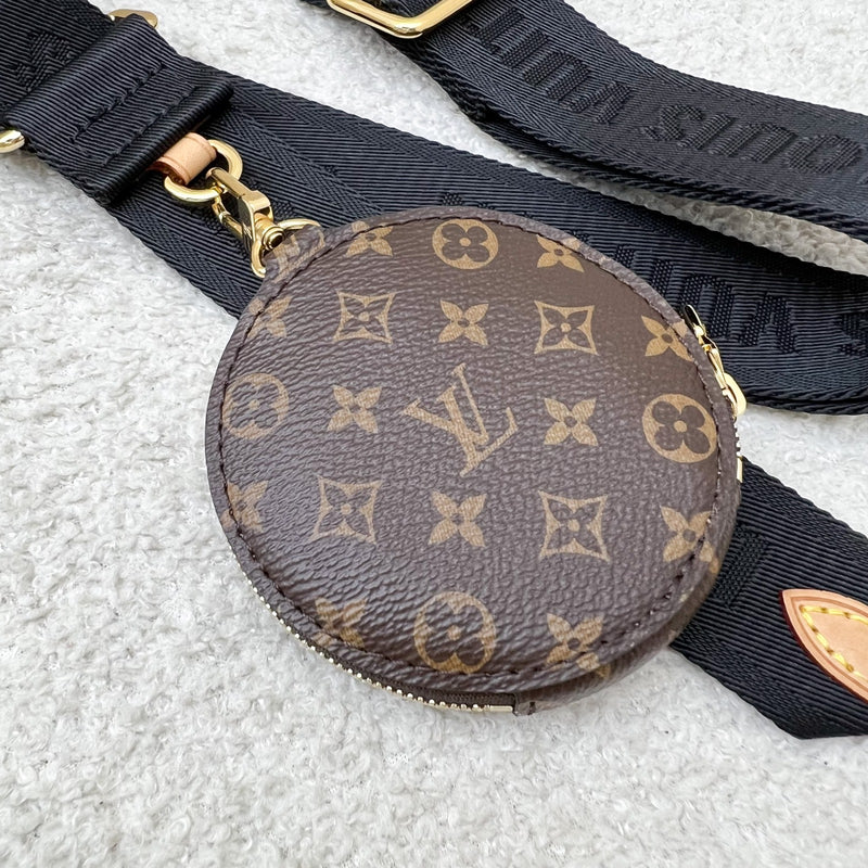 LV Bandouliere Strap in Black with Monogram Round Coin Pouch and GHW