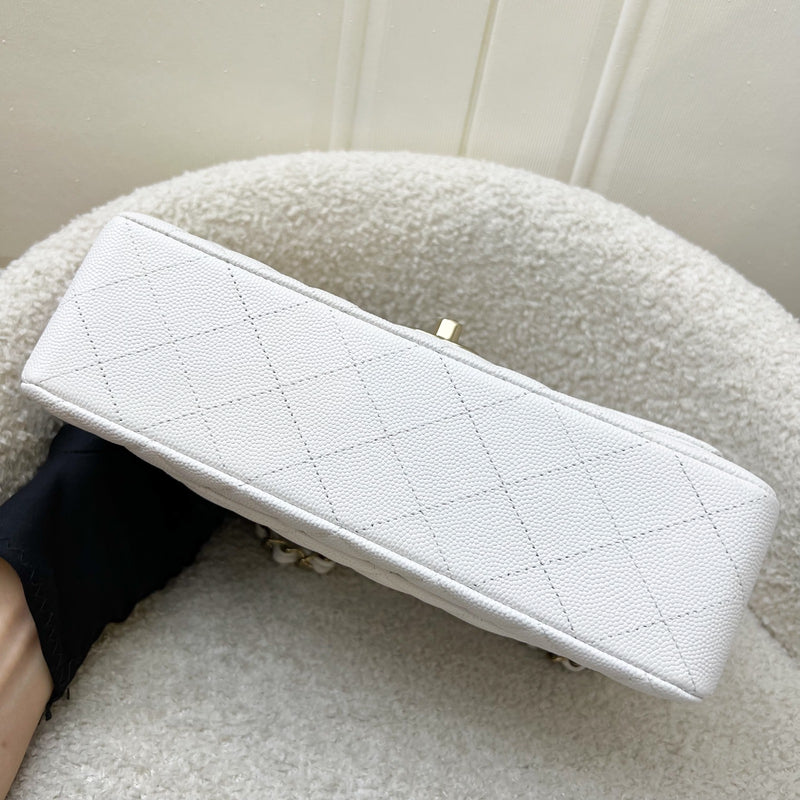 Chanel Small Classic Flap CF in White Caviar and LGHW