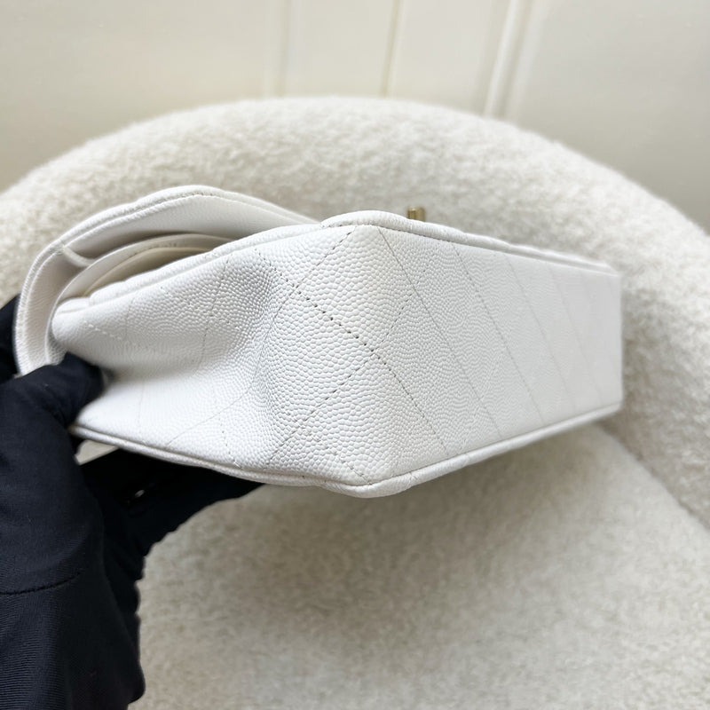 Chanel Small Classic Flap CF in White Caviar and LGHW
