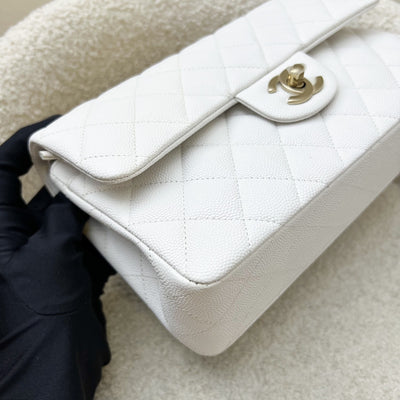 Chanel Small Classic Flap CF in White Caviar and LGHW