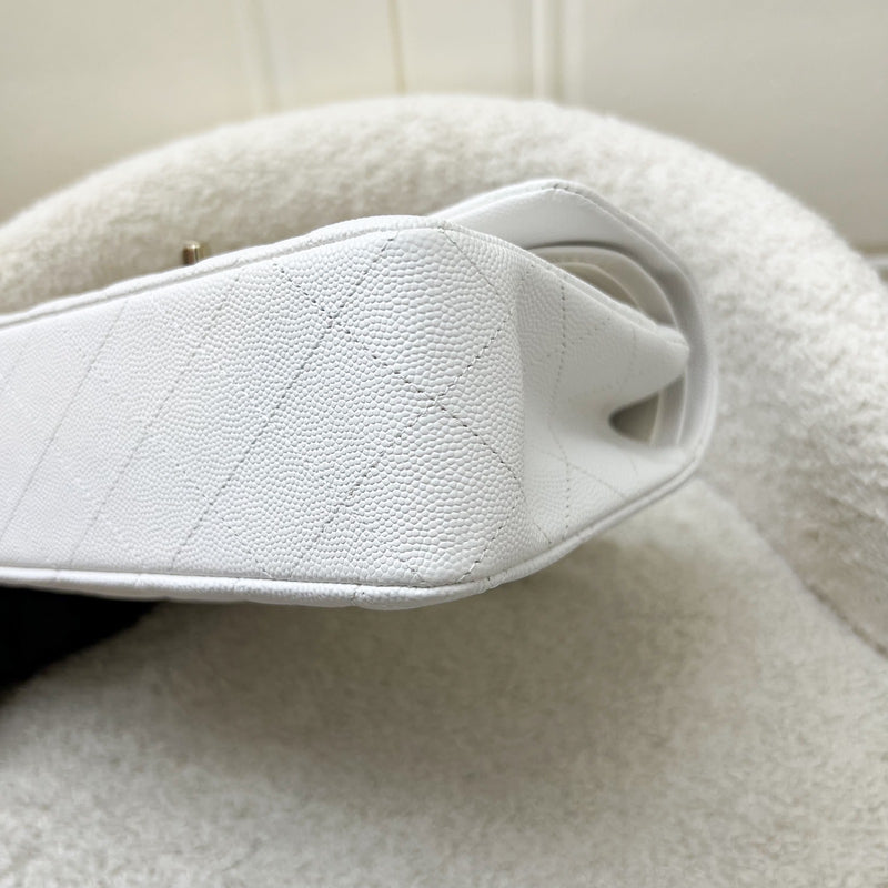 Chanel Small Classic Flap CF in White Caviar and LGHW