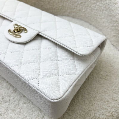 Chanel Small Classic Flap CF in White Caviar and LGHW