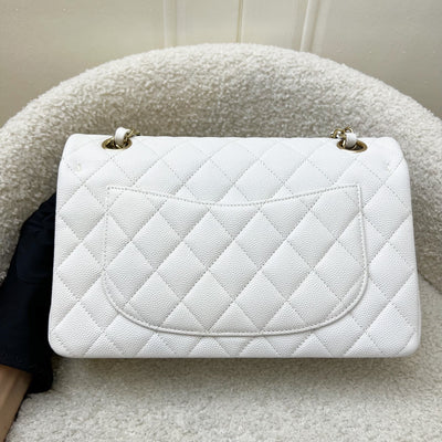 Chanel Small Classic Flap CF in White Caviar and LGHW