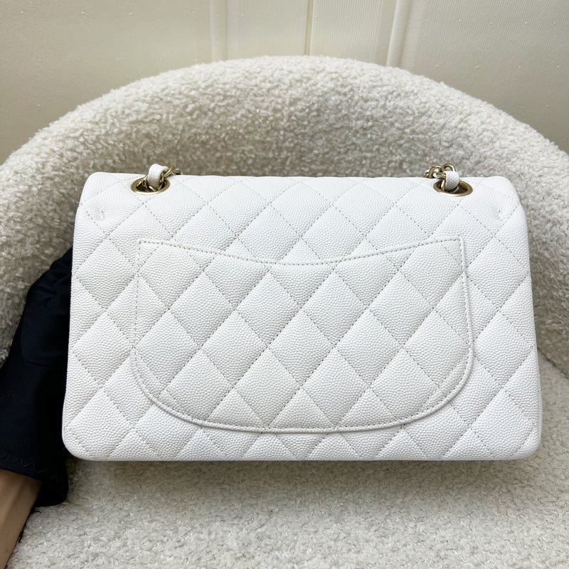 Chanel Small Classic Flap CF in White Caviar and LGHW