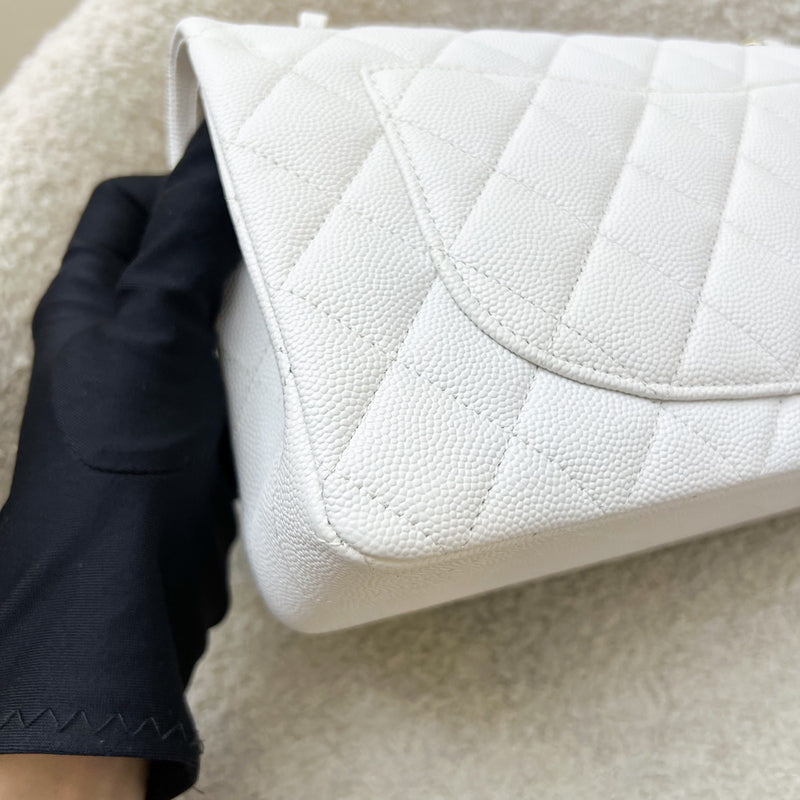 Chanel Small Classic Flap CF in White Caviar and LGHW
