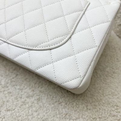 Chanel Small Classic Flap CF in White Caviar and LGHW