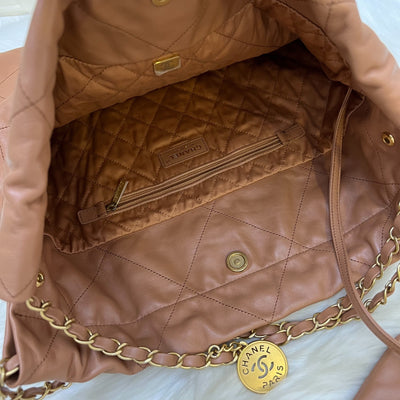 Chanel 22 Medium Hobo Handbag in Caramel Calfskin and AGHW