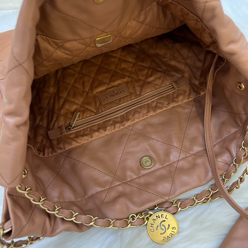 Chanel 22 Medium Hobo Handbag in Caramel Calfskin and AGHW