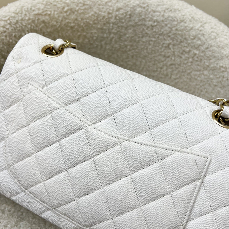 Chanel Small Classic Flap CF in White Caviar and LGHW