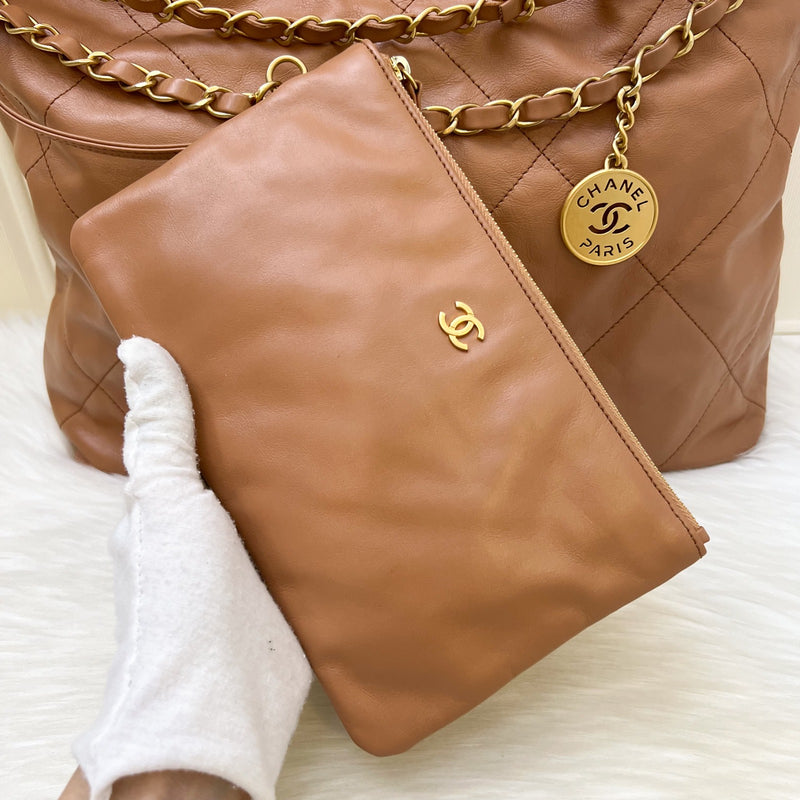 Chanel 22 Medium Hobo Handbag in Caramel Calfskin and AGHW