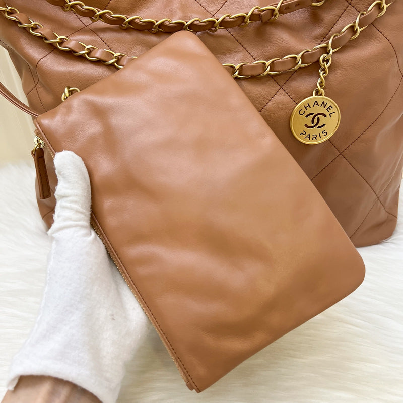 Chanel 22 Medium Hobo Handbag in Caramel Calfskin and AGHW