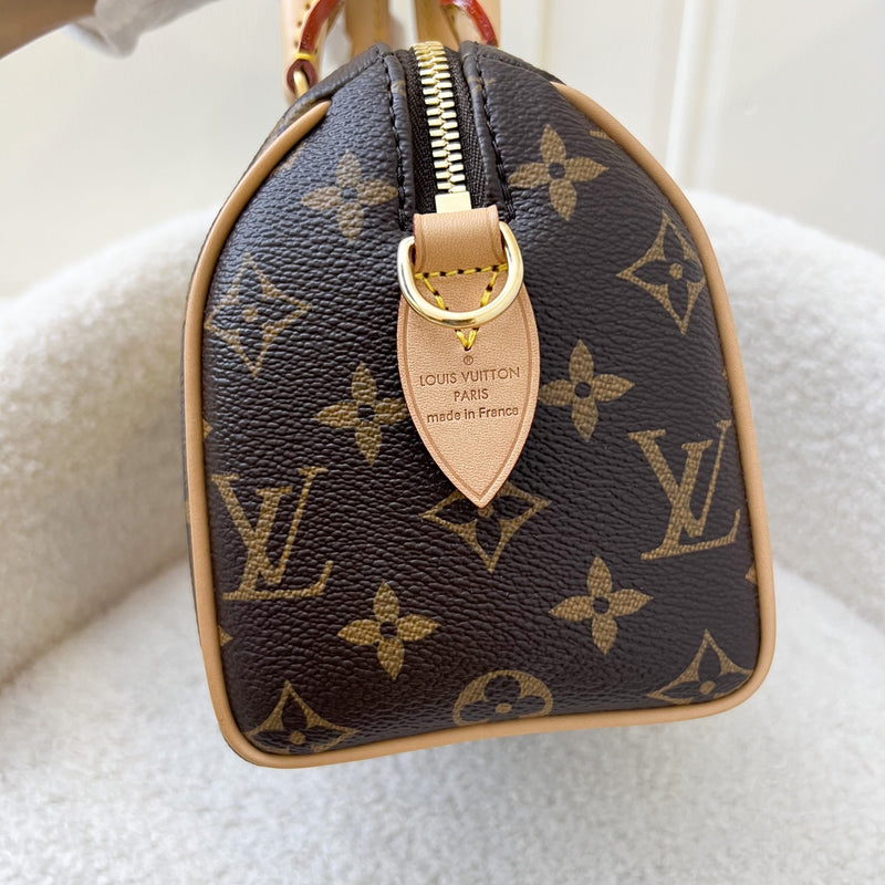 LV Speedy Bandouliere 20 in Monogram Canvas and Black Patterned Strap