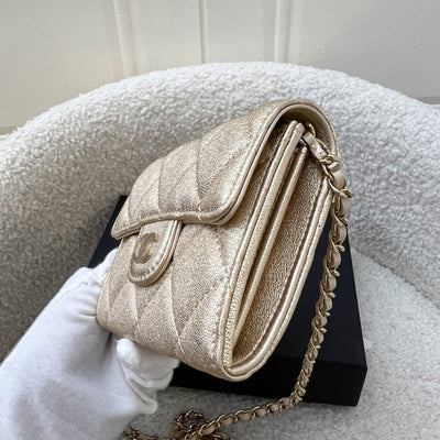 Chanel 21P Card Holder / Clutch on Chain in Metallic Gold Lambskin and LGHW (Model: AP0238)