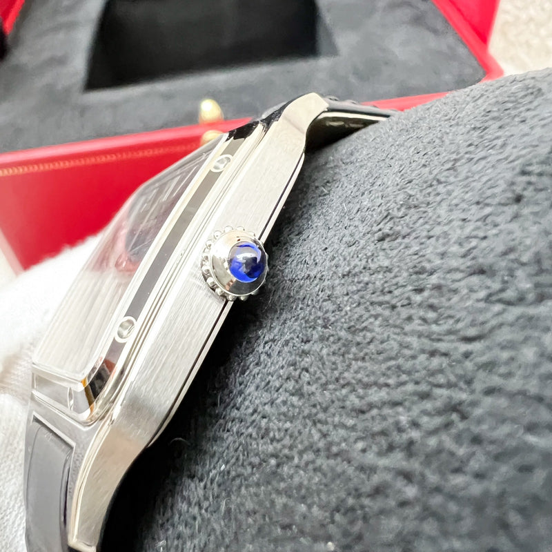 Cartier Santos-Dumont Large Model Watch in Manual Mechanical Movement with Steel Case and Black Alligator Strap (Model: WSSA0046)