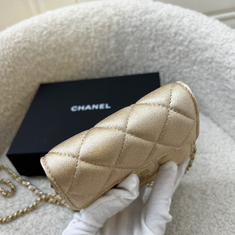 Chanel 21P Card Holder / Clutch on Chain in Metallic Gold Lambskin and LGHW (Model: AP0238)