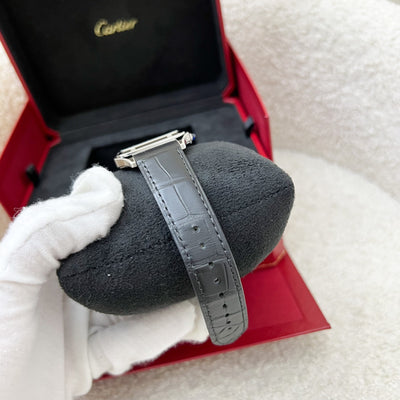 Cartier Santos-Dumont Large Model Watch in Manual Mechanical Movement with Steel Case and Black Alligator Strap (Model: WSSA0046)