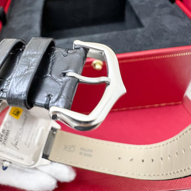 Cartier Santos-Dumont Large Model Watch in Manual Mechanical Movement with Steel Case and Black Alligator Strap (Model: WSSA0046)