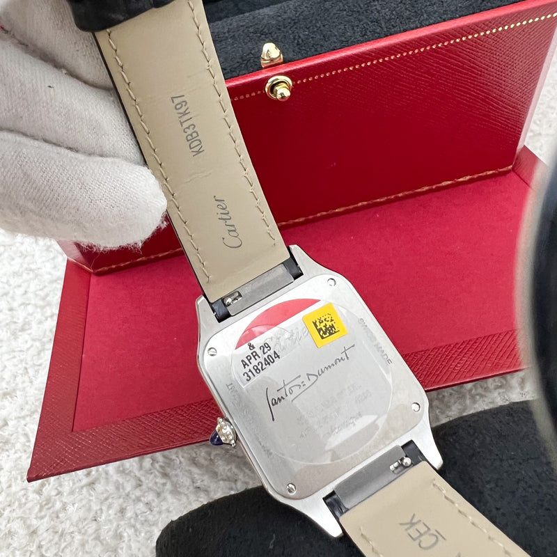 Cartier Santos-Dumont Large Model Watch in Manual Mechanical Movement with Steel Case and Black Alligator Strap (Model: WSSA0046)