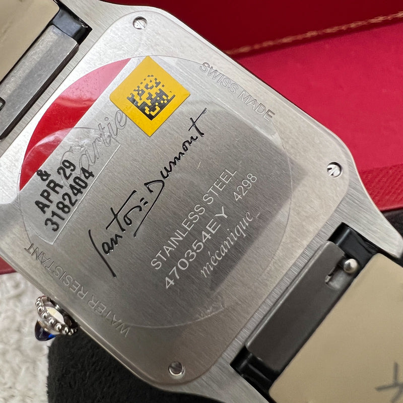 Cartier Santos-Dumont Large Model Watch in Manual Mechanical Movement with Steel Case and Black Alligator Strap (Model: WSSA0046)