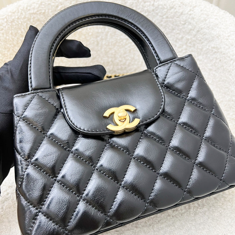 Chanel Mini / Small Kelly Bag in 24P Black Shiny Distressed Calfskin and AGHW (Model: AS4416)